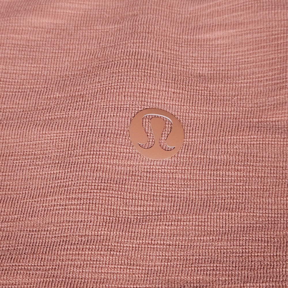 Lululemon Women 10 Pima Cotton Short Sleeve Tee Heather Peach Orange Curved Hem - Picture 4 of 6